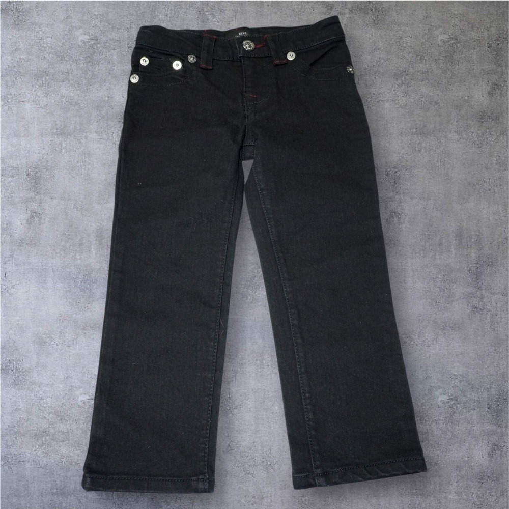 True Religion Geno Relaxed Slim Black Jeans – Size 4T – Red Stitching – Kids Des